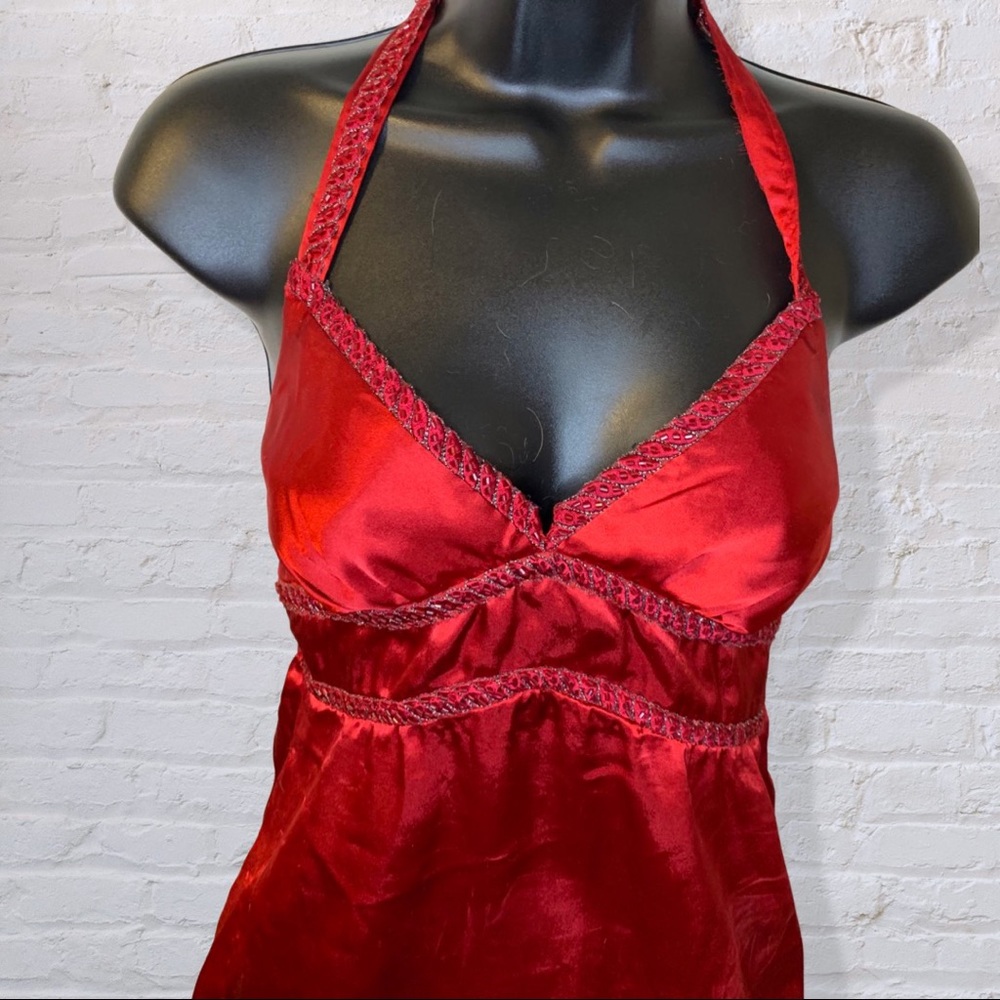 Y2K S/P red satin guess top with beaded detailing
